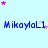 Light blue background with repeated blue text 'MikaylaL1' and scattered pink and light purple stars in three