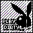 A 5x5 contact sheet of animated frames showing a black Playboy Bunny logo with 'PLAY DIRTY' text on a striped background, arranged left-to-right and top-to-bottom.