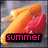 Animated sequence of three popsicles on a gray surface with the word 'summer' appearing and disappearing.