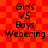 Red and orange checkered background with black text reading 'Girls VS Boys Webering' in two identical vertical