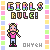 Pixel art icon featuring a girl with blonde pigtails in pink top and blue pants, standing against white background with 'GIRLS RULE!' text above and 'OHYSH' below.
