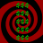 Four identical red and black spiral patterns with green dollar sign symbols arranged in a
