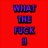 Red background with purple pixelated text reading WHAT THE FUCK! next to a cartoon character in sailor hat and sunglasses covering mouth.