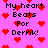 Pixelated pink background with red hearts and black text reading 'My heart Beats For Derrick!' in multiple repeated arrangements.