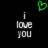 Black background with two identical pixelated 'i love you' text blocks and a green heart above the left block, transitioning to a blue heart above the right block.