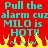 Red background with cyan text reading "Pull the alarm cuzalarm cuz MILO is HOT!" and yellow-orange flames at bottom, repeated twice side-by-side.