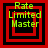 Four identical pixelated icons display "Rate Limited Master" text over red and black nested squares on a solid red background.