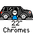 Animated contact sheet showing a sequence of 11 frames featuring black SUVs with blue stick figures and silver 22" chrome wheels, transitioning from vehicle-only views to close-ups of wheel designs.
