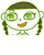 Pixelated green cartoon character with brown hair in two frames showing mouth expression change from orange smile to neutral mouth on white background.