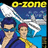 Pixelated image of two anime-style characters with a shark and 'O-ZONE' text above, surrounded by green text phrases on black background.