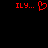 Red pixelated text and heart symbol on black background, with text and symbol positioned on left side of frame.