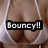 A person in a white strappy top with visible cleavage, text overlay reading "Bouncy!!" on the left