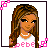 Pixel art contact sheet showing multiple frames of an animated buddy icon featuring a cartoon woman in pink and white clothing with text elements.