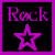 four and four displays a sequence of purple 'Rock' text above star symbols on black backgrounds, with visible pixel distortion in the middle