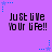 Purple background with repeated pixelated text and blue star-shaped decorations arranged in a pattern