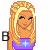 Pixel art contact sheet of a blonde female character in purple top with blue star, showing text variations and subtle facial expression changes across 6 frames.