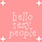 Pink background with white pixelated text reading 'hello sexy people' and scattered white star shapes, some text and stars partially obscured.