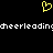 Yellow pixelated heart symbol above white text reading 'cheerleading' on black background.