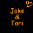 Pixelated orange text 'Joke & Tori' with a heart symbol above, displayed on black background.