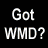 A split-screen animated contact sheet showing two frames: left frame with text "Got WMD?" on black background, right frame with "BUSH CHENEY" crossed out by red prohibition symbol on dark blue background.