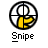 Pixelated icon with a circular crosshair design containing a yellow 'P' symbol and white eye-like shapes, with the word 'Snipe' below in pixelated text.