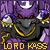 Pixelated static icon of a dark armored figure with purple accents, red eyes, and yellow text reading "LORD KASS" at the bottom.