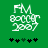 Green background with white pixelated text 'FM 8000 2007' and five black-and-green star icons below, two versions showing animation changes.