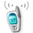 Pixelated icon of a silver flip phone with cyan screen displaying 'WAP' text, emitting radio waves from top corners.