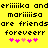 Yellow background with black pixelated text reading 'eriiiiika anderiiiiika and mariiiiisa mariiiiisa are friendsare friends forevererr forevererr' followed by pink heart symbols.