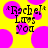 Yellow background with pink circles and black text reading "*Rachel* Loves You" in pixelated font.