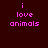 six displays the phrase "i love animals" in pink pixelated text on a dark brown background, with varying pink rectangular overlays on different