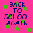 Bright pink background with scattered green stars and dark blue text reading "BACK TO SCHOOL AGAIN" in four identical quadrants.