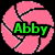 Pink volleyball-shaped icon with green text overlays reading "Abby," "#6," and "Wisconsin Juniors" on black background.