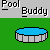 _Pool Buddy_ text appears above a of pixelated icons showing yellow hands holding fishing rods over circular pools, with color variations in pool water and rod positions