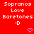 Red background with repeated white text "Sopranos Love Barettones :D" and pink heart symbols in a