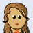 Pixelated cartoon-style icon of a girl with long brown hair, large eyes, and red lips wearing an orange tie over a light-colored shirt against a plain background.