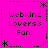 Static pixel art icon with bright pink background, black text reading "Webkinz Lovers3 Fan!" in three lines, and decorative asterisk/dash border elements.