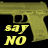 Static pixelated icon featuring a yellow handgun with black accents and bold yellow text reading "SAY NO" on a dark background.