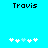 Pixelated blue background with black text 'Travis' at top and two of white plus signs below, one containing a light blue plus sign