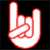 Red and white pixelated hand making rock gesture with text "Rockin" above and "Cowboy" below on black background.