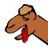 Pixelated cartoon figure with brown skin, black hair, and a red tie, head tilted down in a slumped posture against white background.