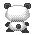 Pixelated panda icon with black ears, arms, and legs on a gray background; four show subtle pose variations in limbs and body orientation
