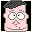 Pixelated cartoon character with pink skin, dark hair, and gray mustache in six views showing facial expression variations