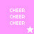 Pixelated pink and white graphic with repeated 'CHEER' text and star symbols in two color variations.