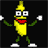 Animated banana character with glasses and red mouth, performing a walking motion across black background
