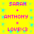 Yellow background with blue star patterns and pink text reading 'SARAH + ANTHONY = LOVE! :3' repeated twice in a