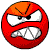 Red circular icon with orange top section showing angry expression variations including teeth, eyes, and mouth shapes