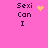 Pixel art icon with pink background displaying 'Sexi Can I' text and animated yellow symbols.
