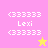 Pixelated icon with pink and yellow background sections, white text 'Lexi' between repeated '<33333' symbols, and a yellow star on pink background and pink star on yellow background.