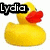 Four yellow rubber duck icons arranged in a , each with red beaks and black eyes; text overlays read 'Lydia', 'Goes', 'RAW' on separate ducks
